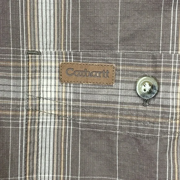 Carhartt Relaxed Fit S/S Button Shirt Mens Large Brown Plaid Pocket 100%‎ Cotton - Picture 2 of 10